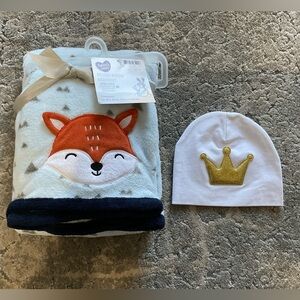 Fox and Crown Kids Blanket and Hat Set